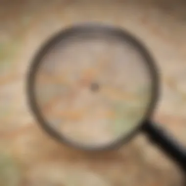 A close-up of a magnifying glass over a map highlighting local broker locations