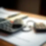 A calculator and car keys on a table, symbolizing financial planning for a new vehicle.