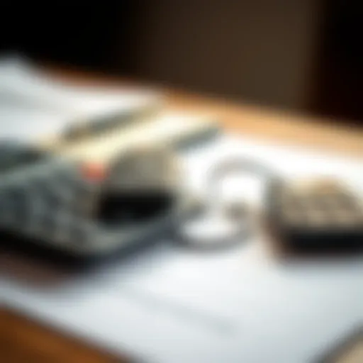 A calculator and car keys on a table, symbolizing financial planning for a new vehicle.