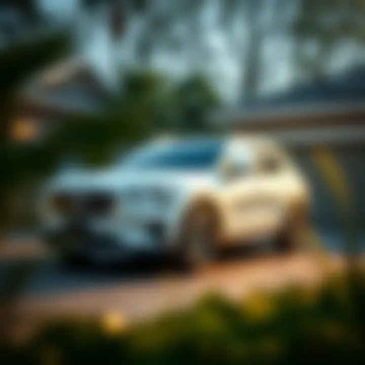 Satisfaction in Acquiring a New Vehicle A serene image of a new car parked in a driveway, illustrating the satisfaction of making a smart financial decision.