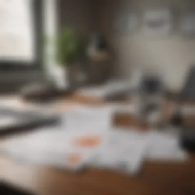 Understanding Financial Documents A small office space with charts and financial documents on a desk