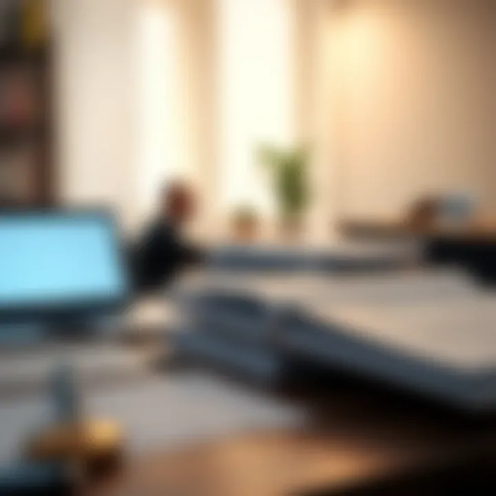 An organized desk with loan documents and a laptop