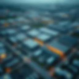 An aerial view of a modern industrial park showcasing various warehouses.
