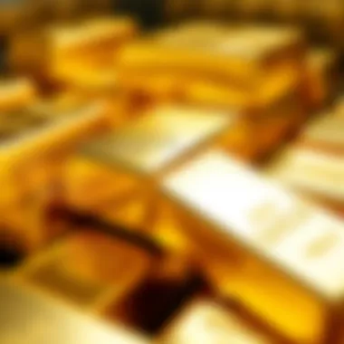 Gold Bars Reflecting Market Value A close-up view of gold bars stacked together, reflecting light.