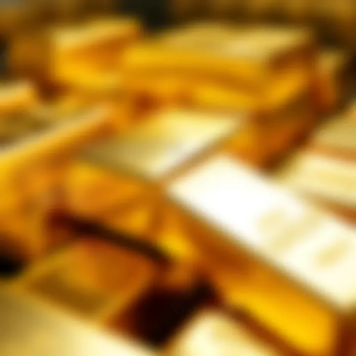 Gold Bars Reflecting Market Value A close-up view of gold bars stacked together, reflecting light.