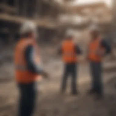 A construction site with workers collaborating on a project